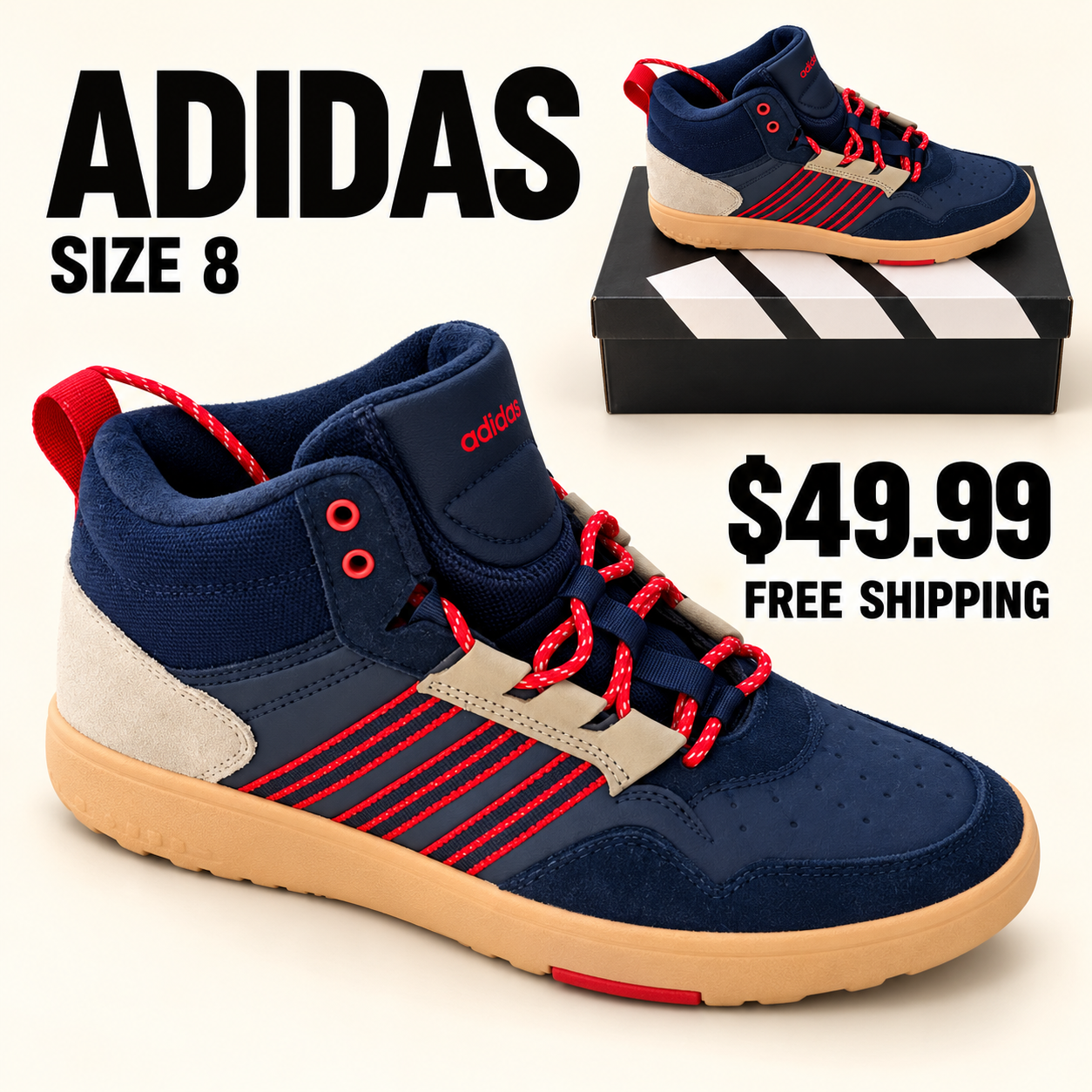 Adidas Navy & Red Mid-Top Sneakers