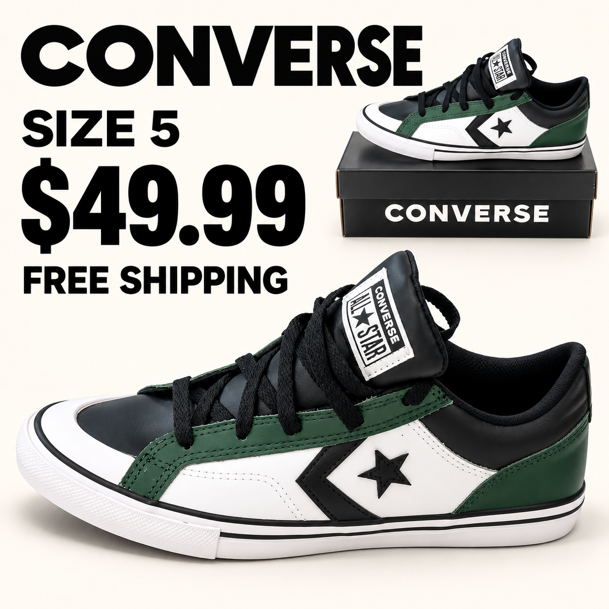 Converse Green, Black & White Sneakers
