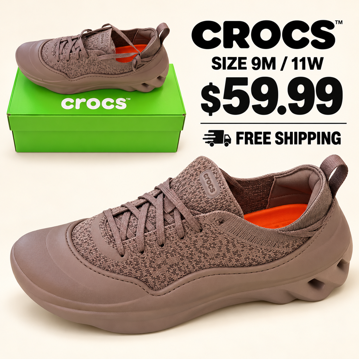 Crocs Taupe Lace-Up Sneakers