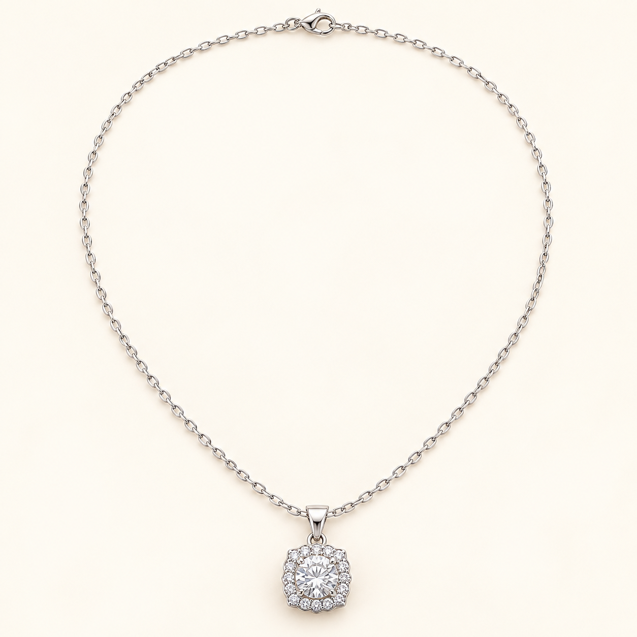 Moissanite Cushion Halo Necklace & Ring Set view 3