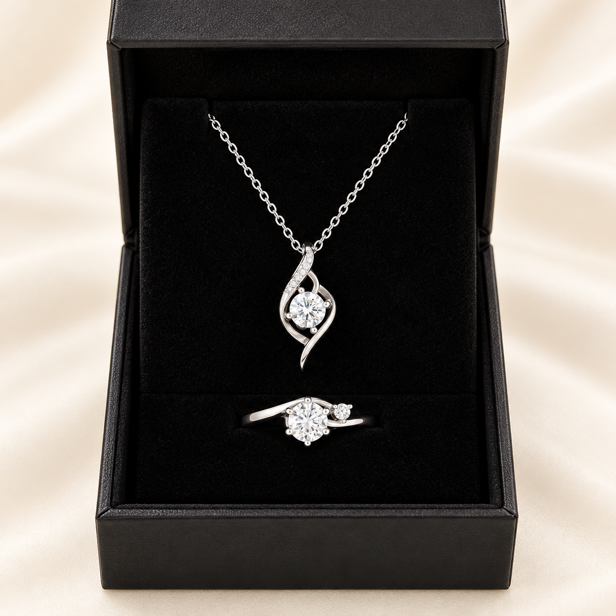 Moissanite Flame Pendant & Ring Set view 2