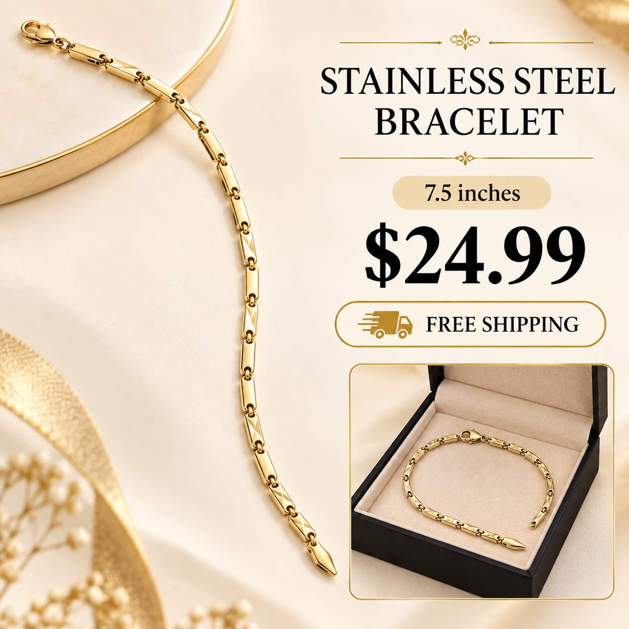 14K Gold-Plated Bar Link Bracelet
