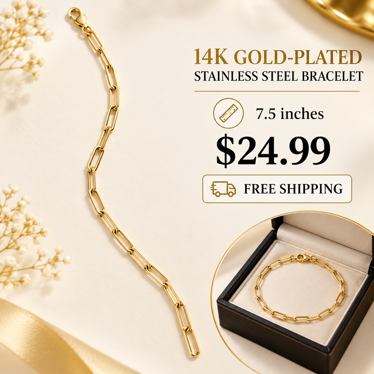14K Gold-Plated Paperclip Bracelet
