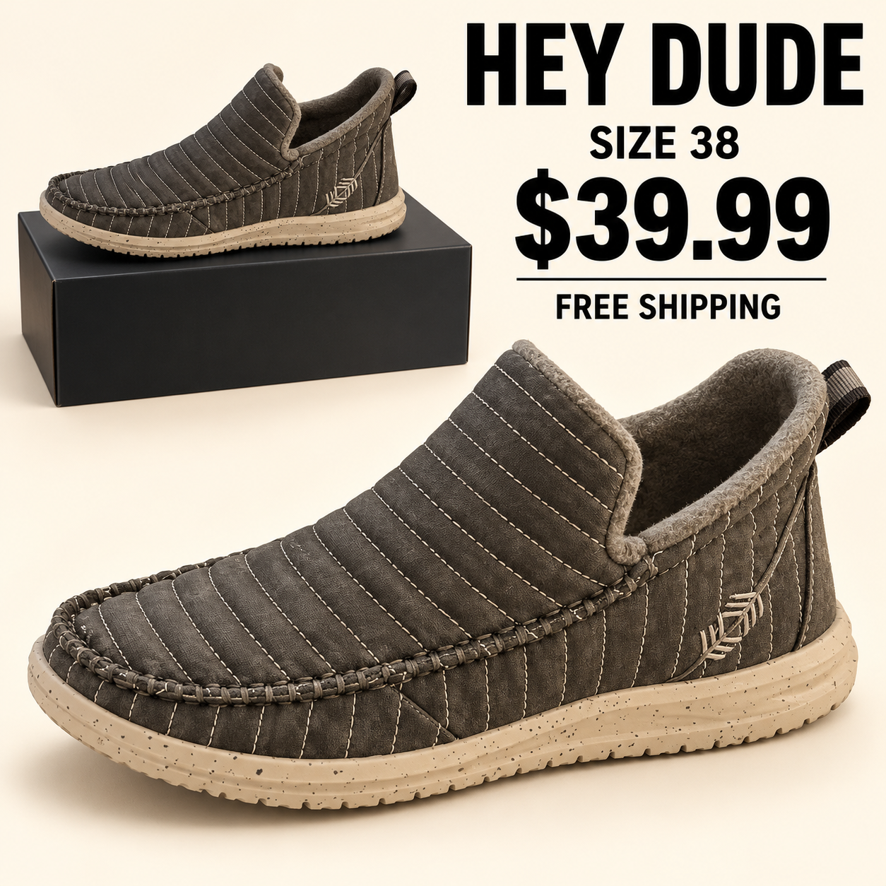 HEY DUDE Gray Slip-On Shoes