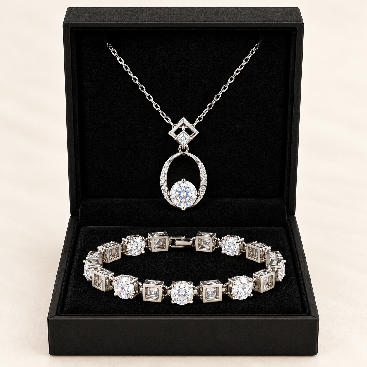 Moissanite Geometric Pendant & Bracelet Set view 2
