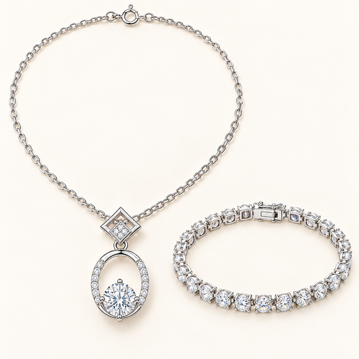 Moissanite Geometric Pendant & Bracelet Set view 3