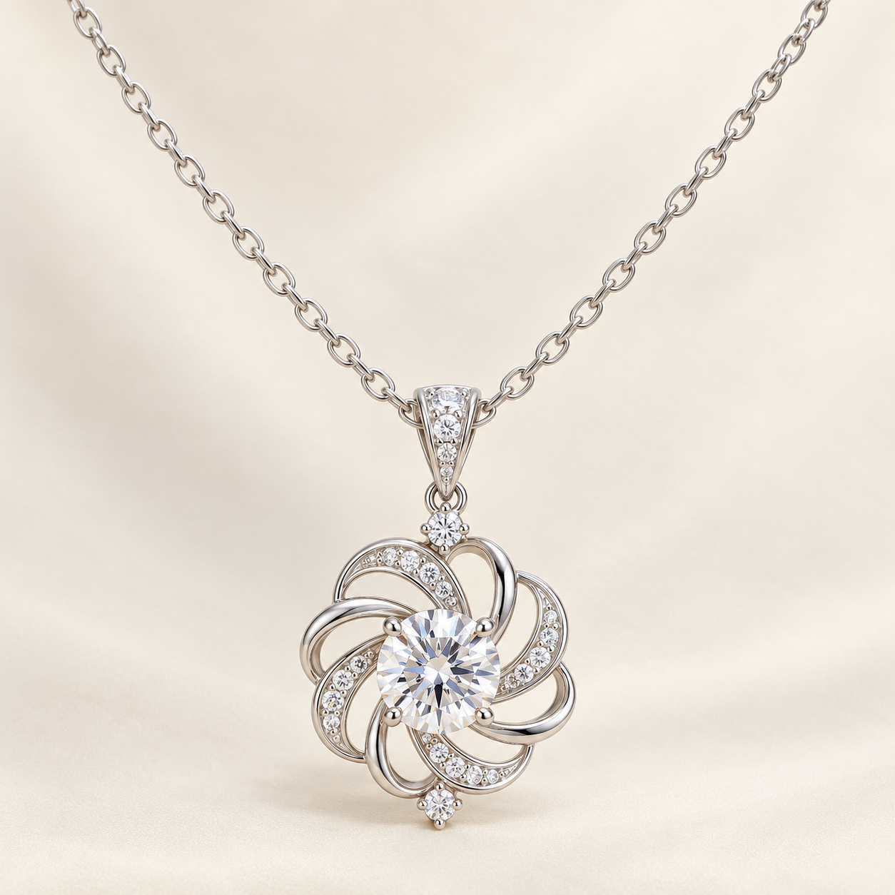Moissanite Swirl Necklace, Earrings & Bracelet Set view 3
